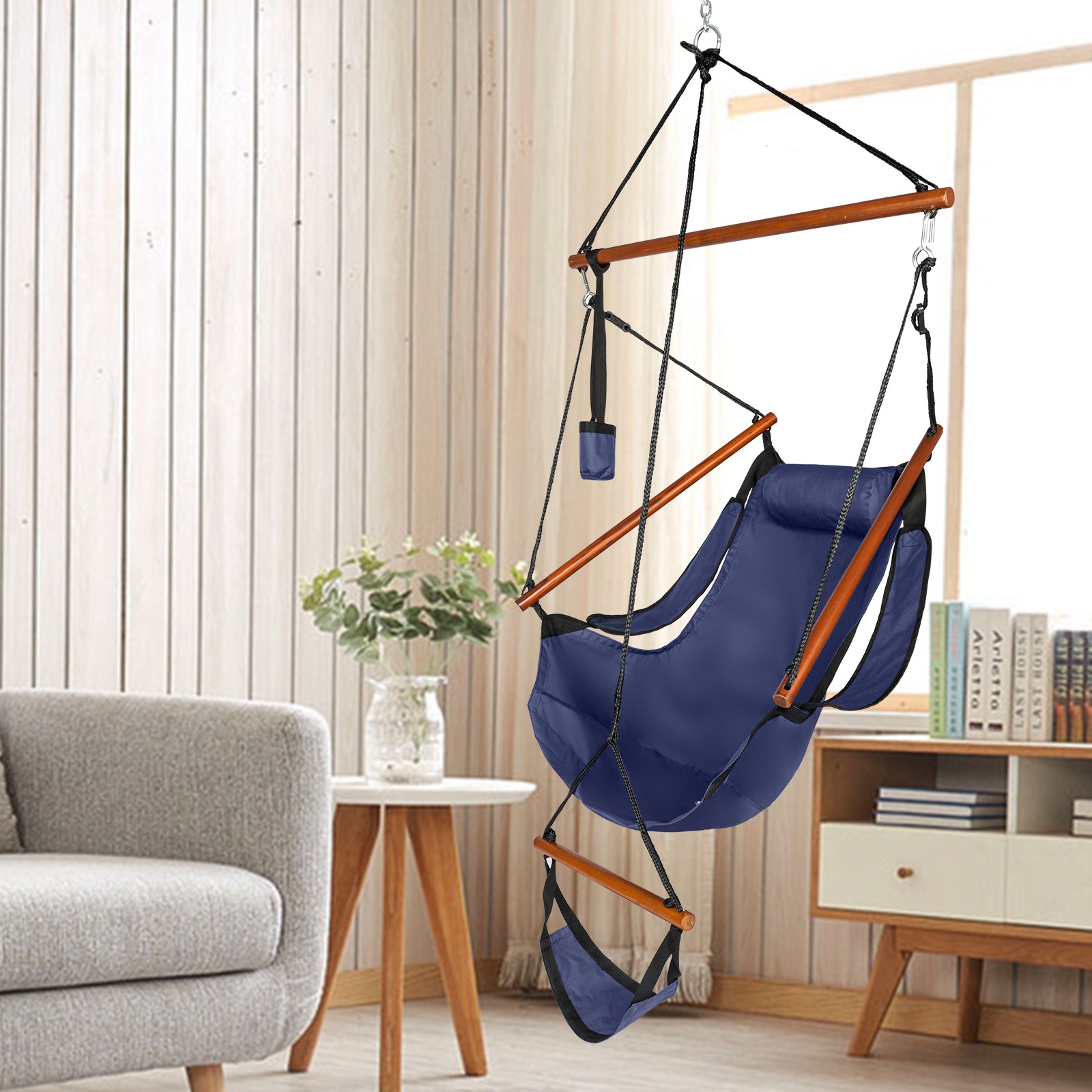 Modern Hammock Hanging Chair Air Deluxe Outdoor Chair Solid Wood Bearing 250lb