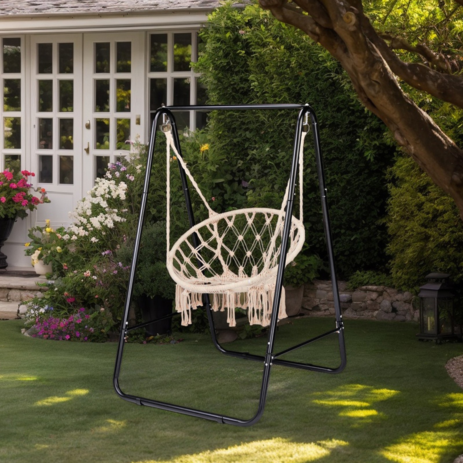 Outdoor Hammock Chair Stand Only, Swing Stand with 2 Hooks, Max Load 600lbs