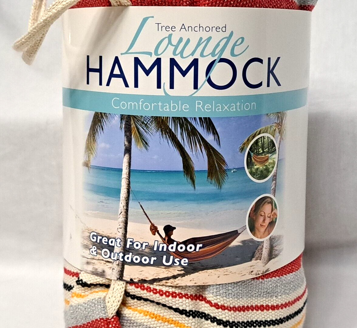 Tree Anchored Lounge Hammock Indoor Outdoor Red Gray Yellow White 79×39″ NEW!
