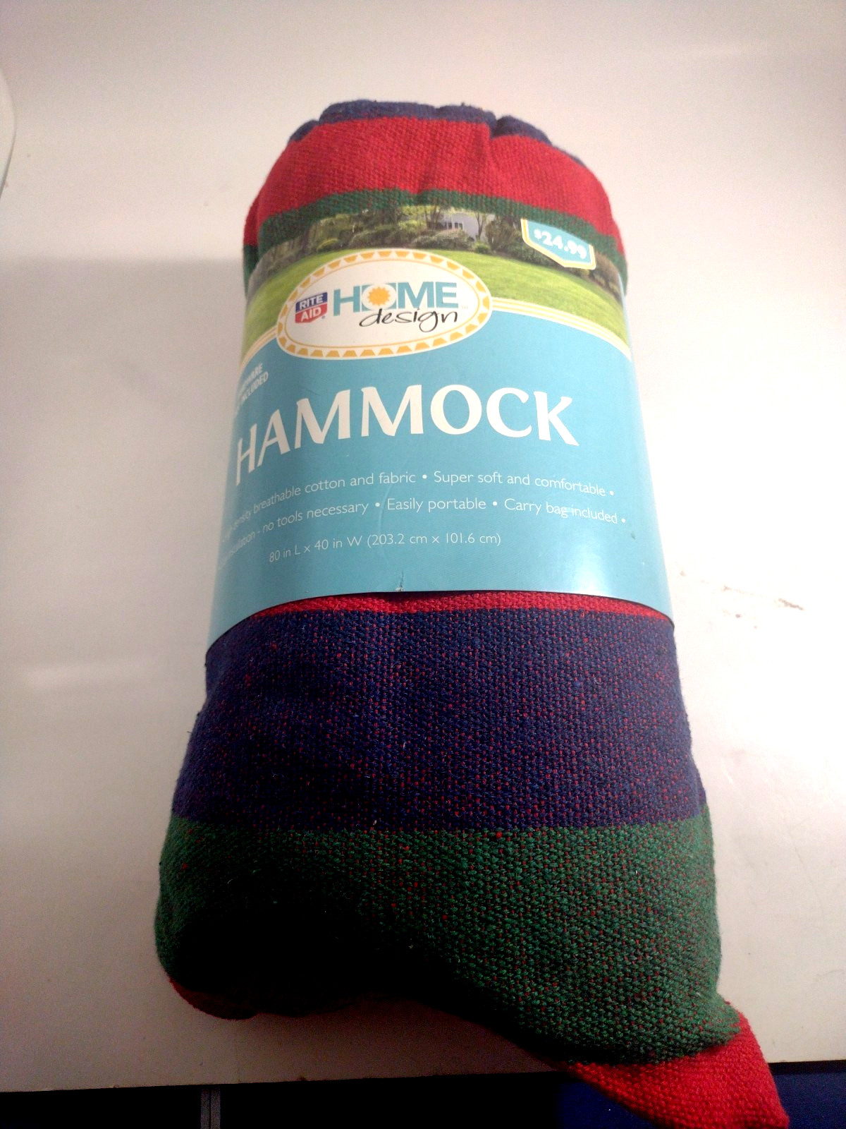 Hammock Rite Aid Home Design Cotton Fabric 80in. L x 40in. W Stripped C1