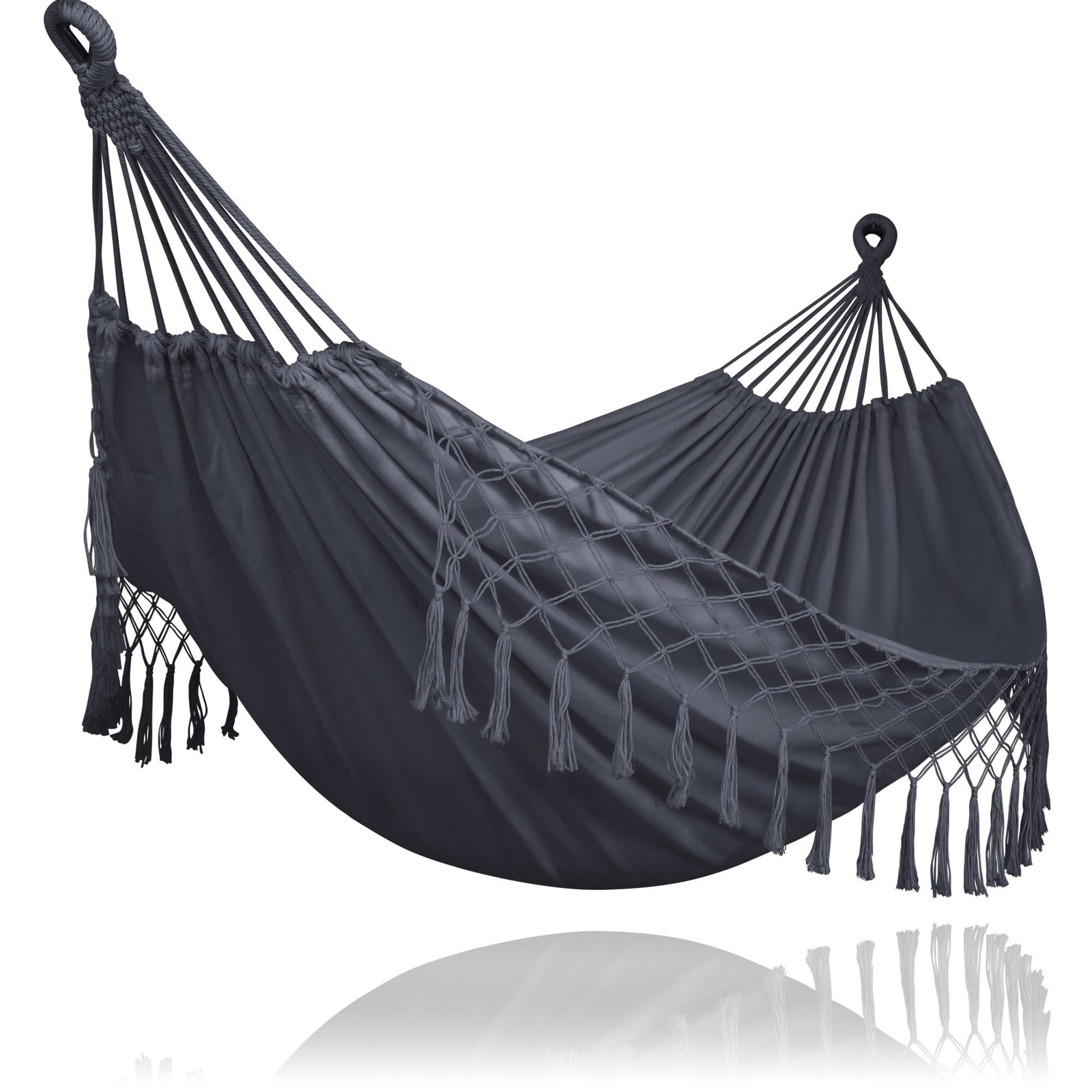 Extra Large Double Hanging Hammock Camping Outside Heavy Duty Dark Gray