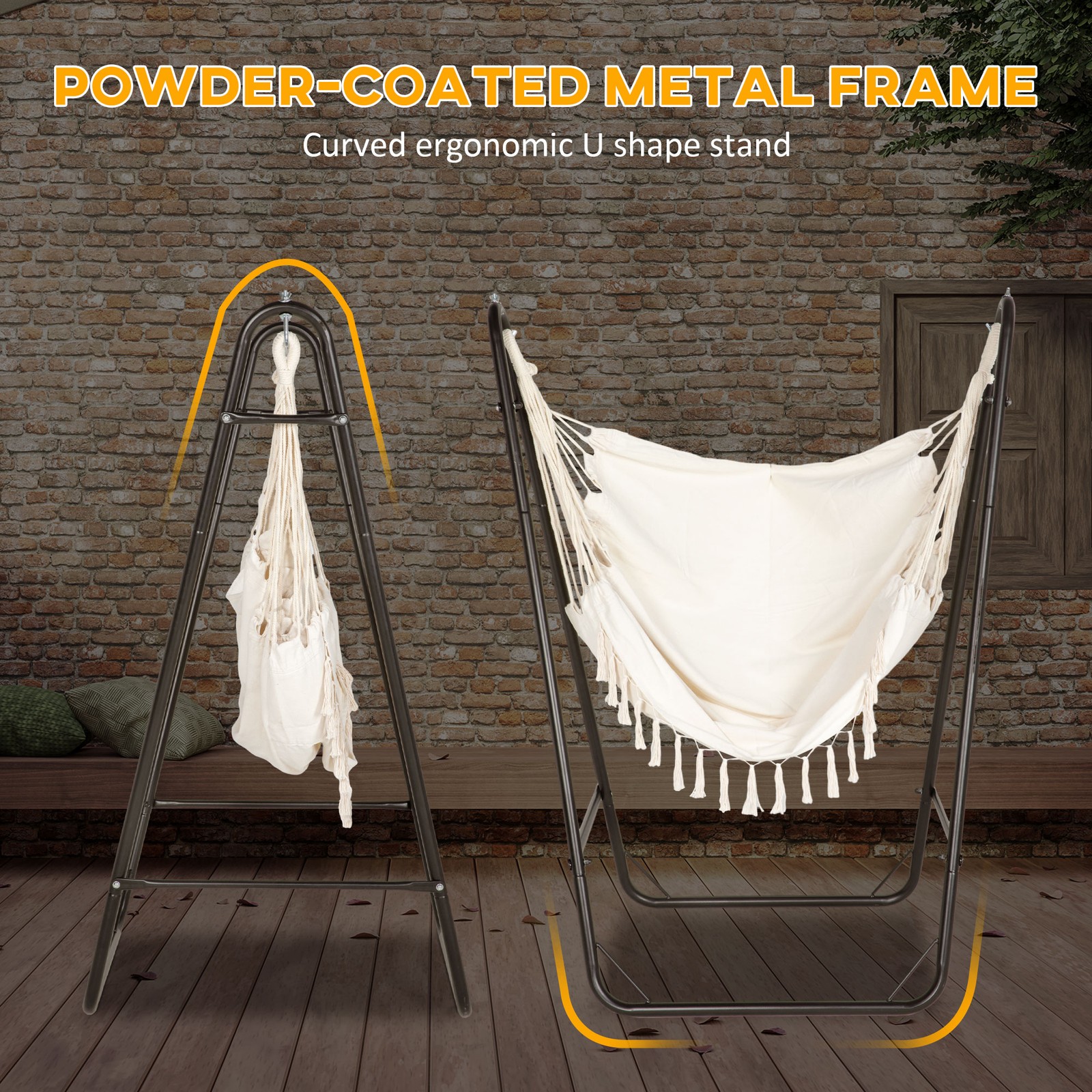 Outsunny Hammock Chair w/ Metal Stand, Hammock Swing w/ Side Pocket