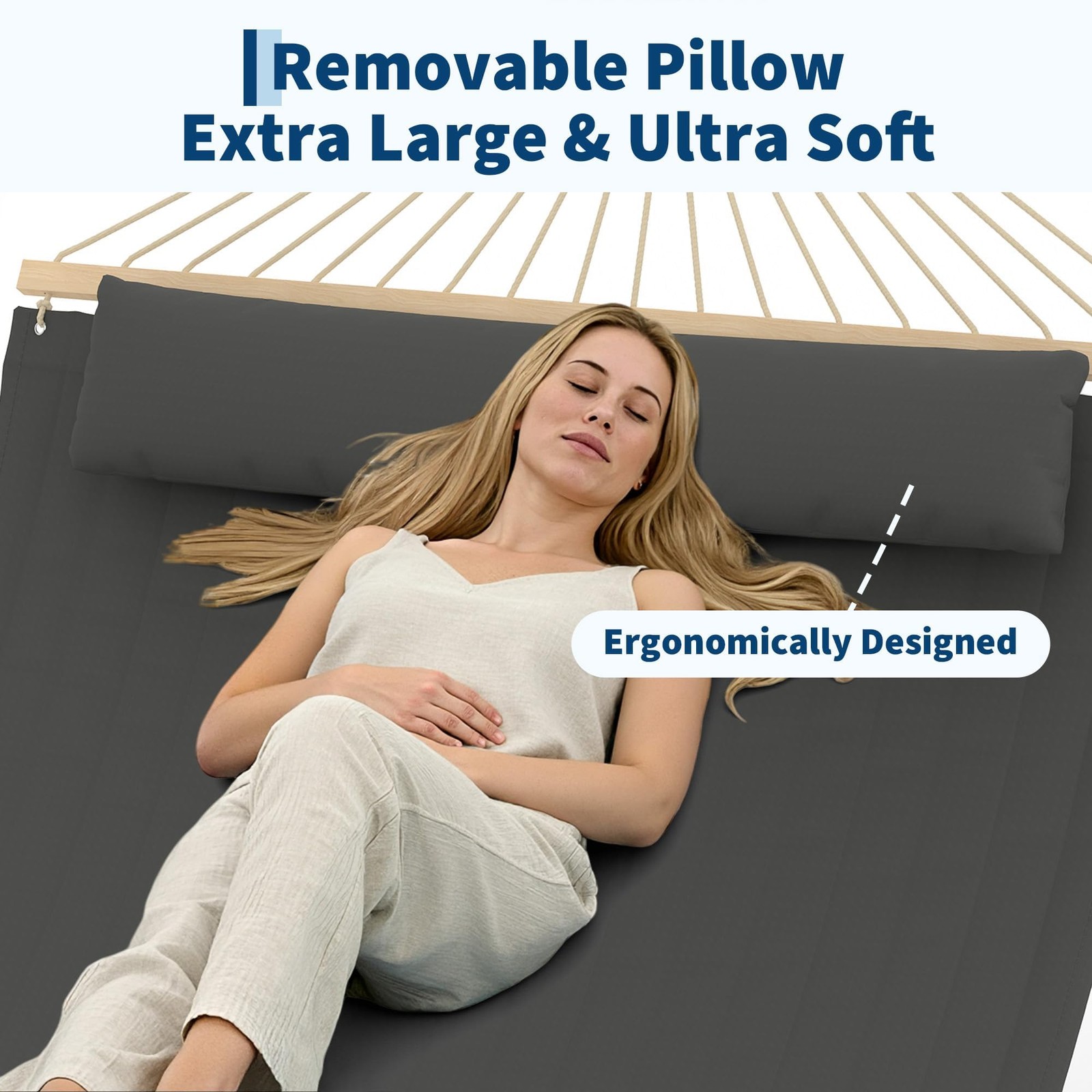 Quilted Fabric Hammock, 2 Person Outdoor Hammock with Wood Spreader Double 12FT