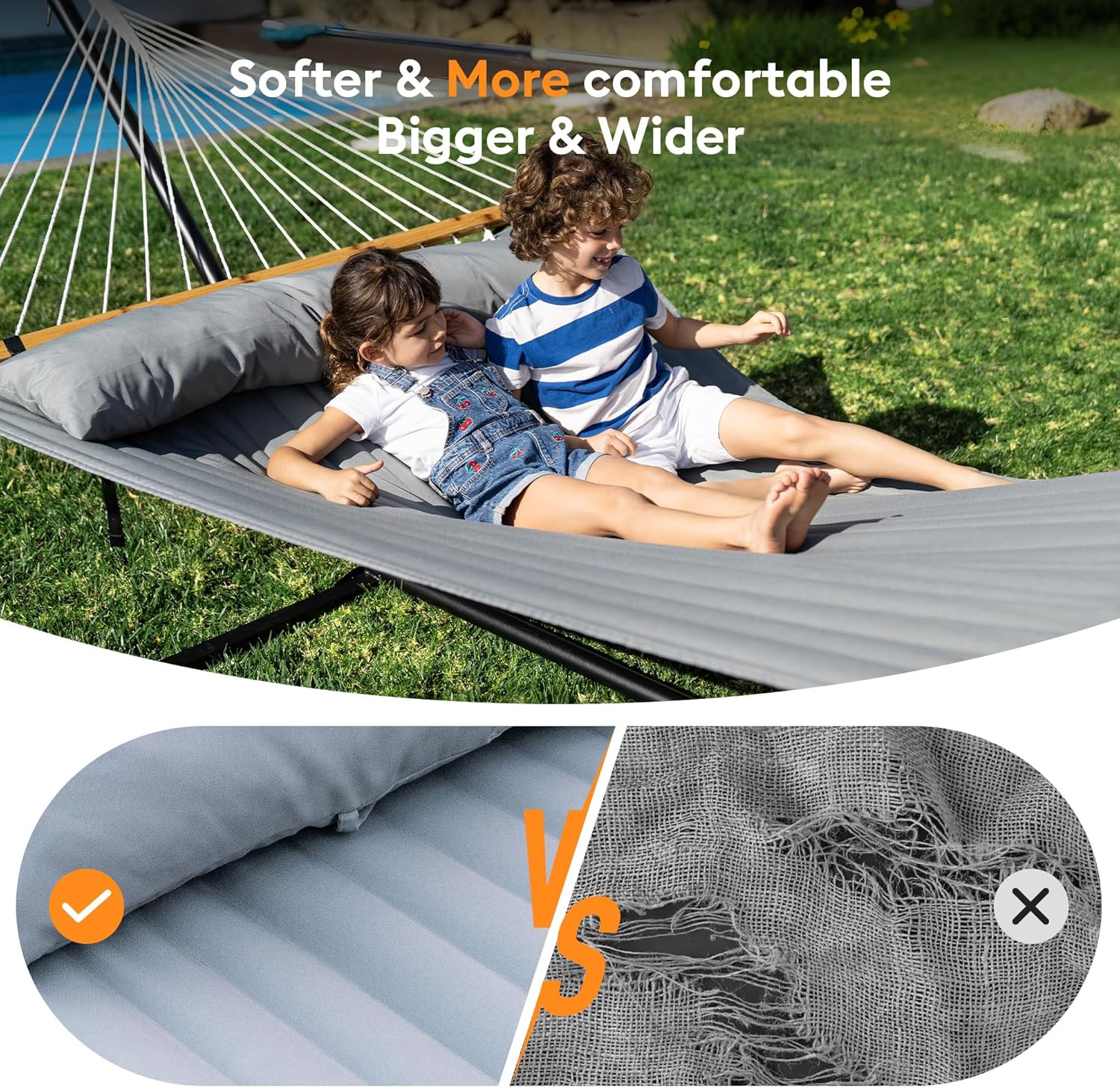 Double Hammock with Spreader Bar,Soft Pillow,Max Load 500Lbs,Portable Hammock fo