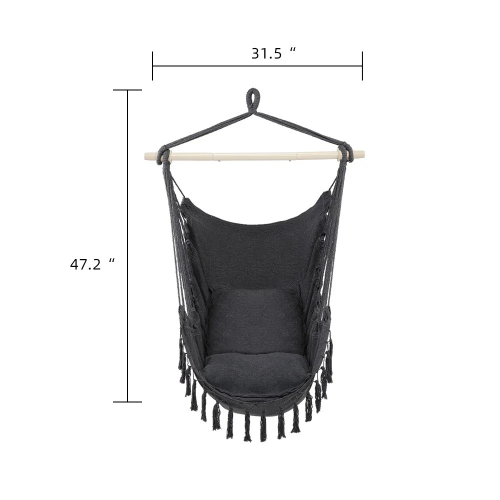 Hammock Hanging Rope Chair Swing Seat Patio Picnic Camping Dark Gray