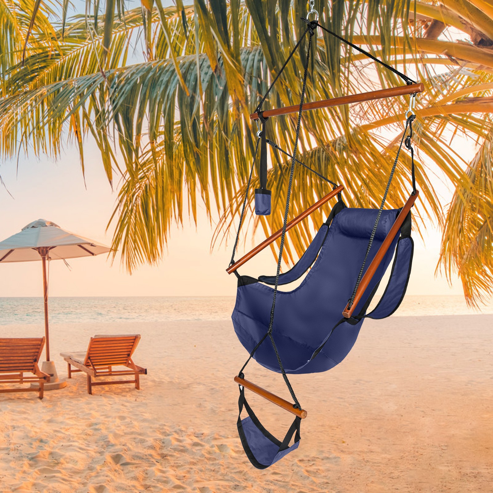 Modern Hammock Hanging Chair Air Deluxe Outdoor Chair Solid Wood Bearing 250lb