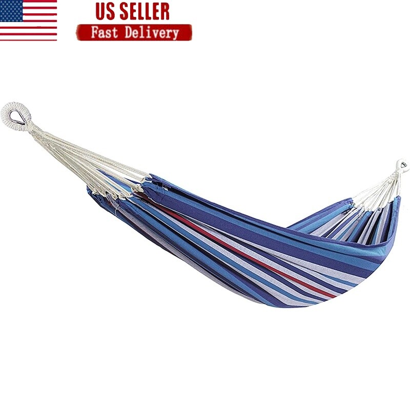 Cotton Polyester Portable Hand Woven Hammock W/ Drawstring Bag & Hardware New US