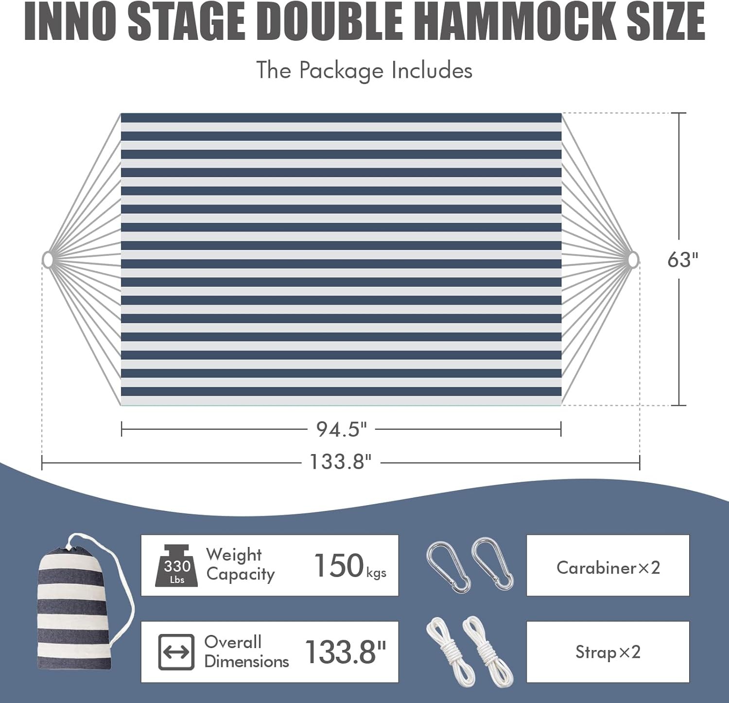 Double Hammock with Tree Straps – 2 Persons Hammock Portable Hanging Camping Bed
