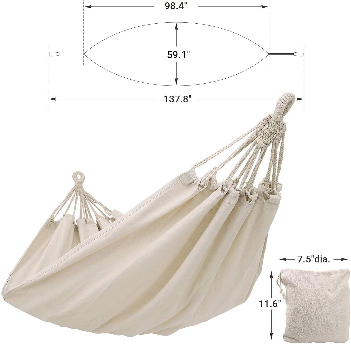 Hamaca doble con bolsa de compresión correas de montaje y mosquetones Beige