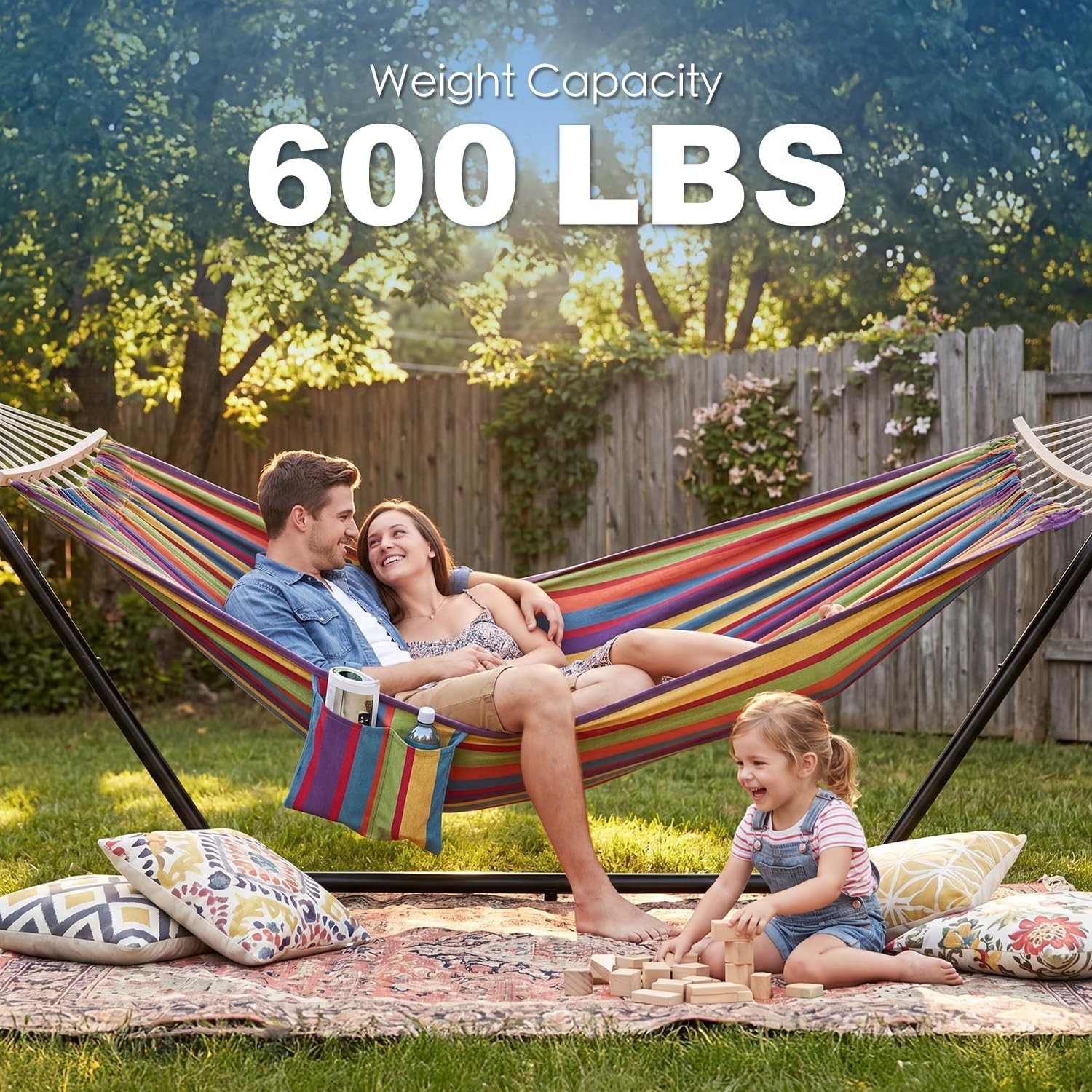 Double Hammock with Stand for Outside, Heavy Duty Steel Support, 2 Person