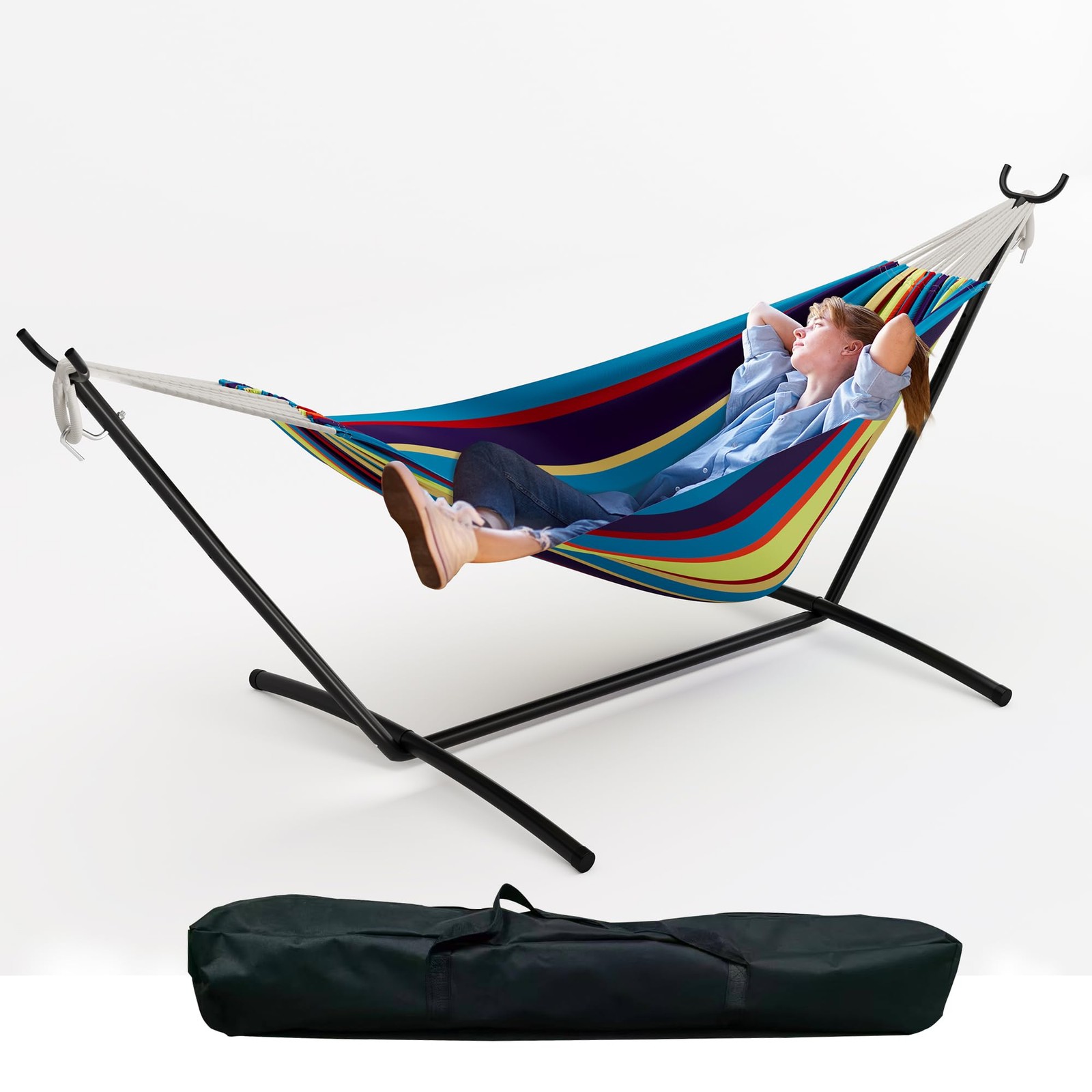 450 lbs Adjustable Portable Double Hammock Chair W/Steel Frame for Camping,Yard