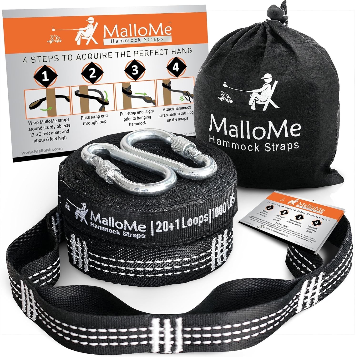 XL Hammock Straps Set 2000+ LBS Heavy Duty – 12 Feet with 40 Loops & Carabiners