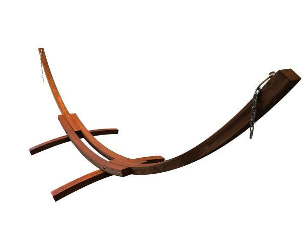 14″ Teak Stain Wood Arc Hammock Stand & Quilted Beige Color Hammock Bed.