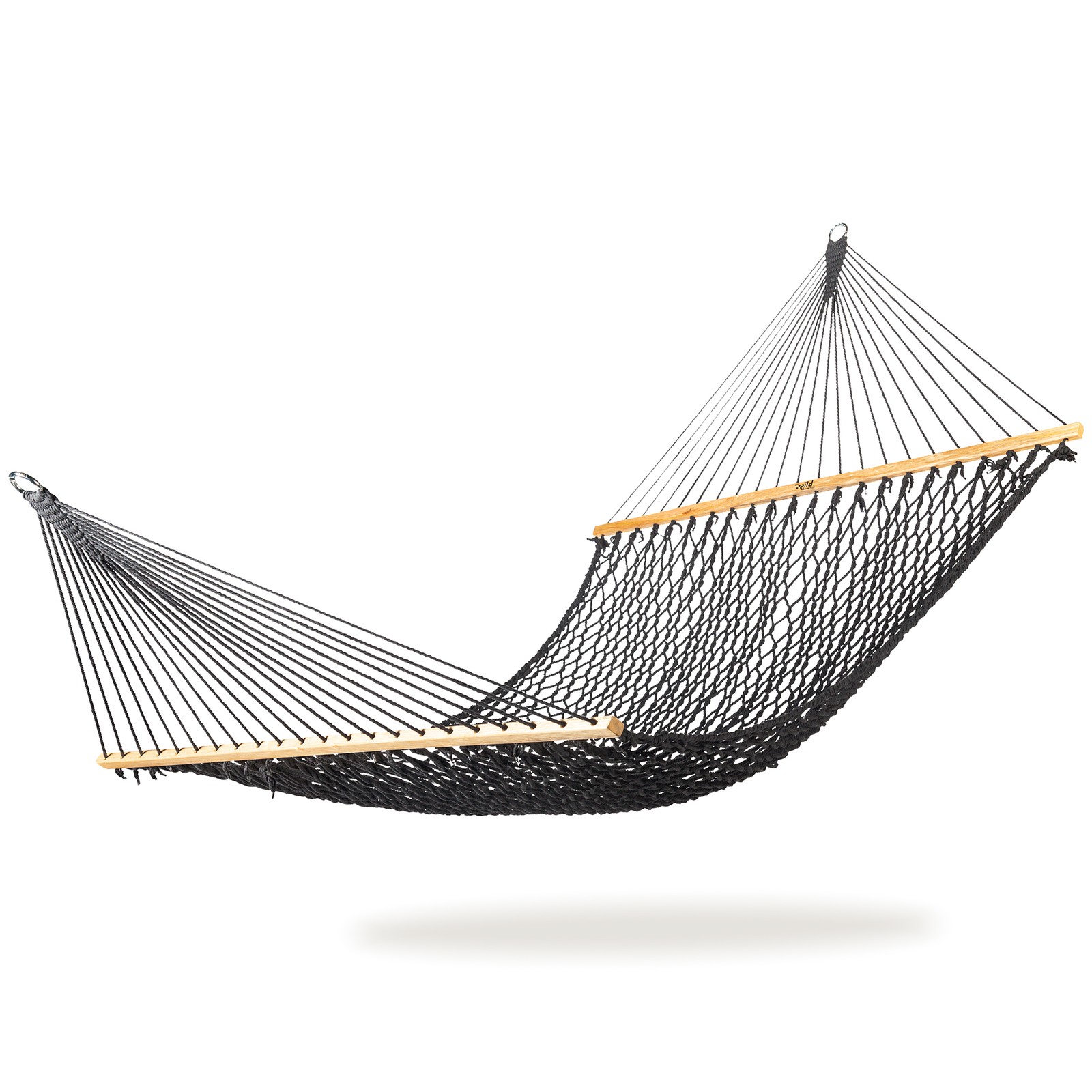 Bliss Hammocks Classic 2-Person Cotton Rope Hammock w/Spreader Bar, 80×60, Black