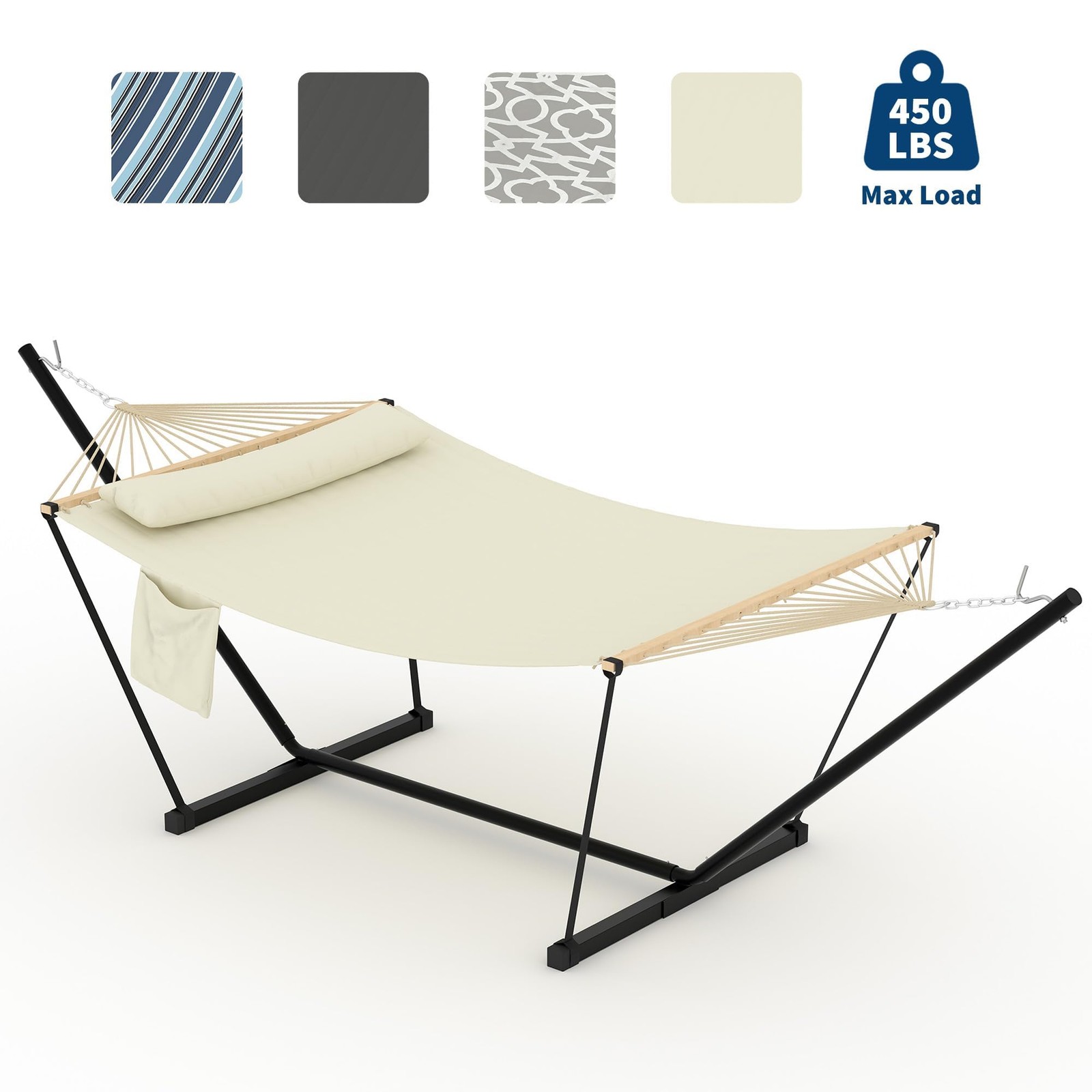 2 Person Adjustable Steel Stand Double Hammock with Stand Heavy Duty Portable