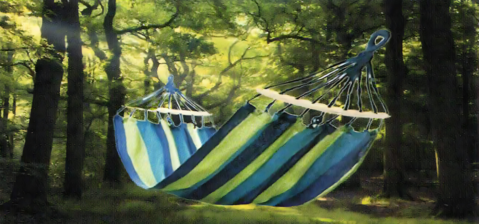 Stripped Fabric Hammock in a Bag with Spreader Bar, Multicolored, 78.7×39.3