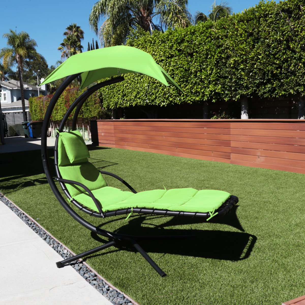 Patio Hanging Chaise Swing Lounger Chair Outdoor Hammock Canopy Arc Stand Porch