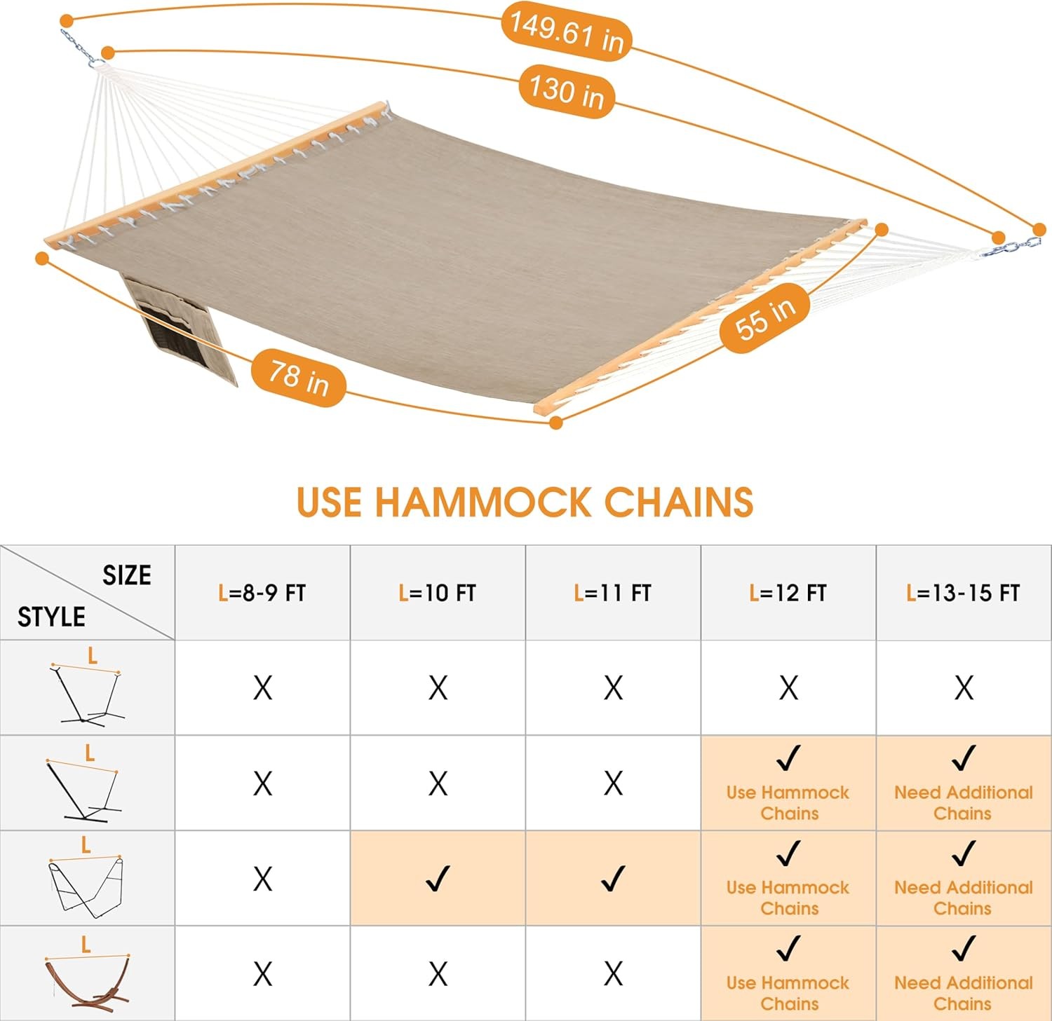 11 FT Double Outside Hammock Quick Dry Olefin Fabric Hammock W/ Spreader Bar