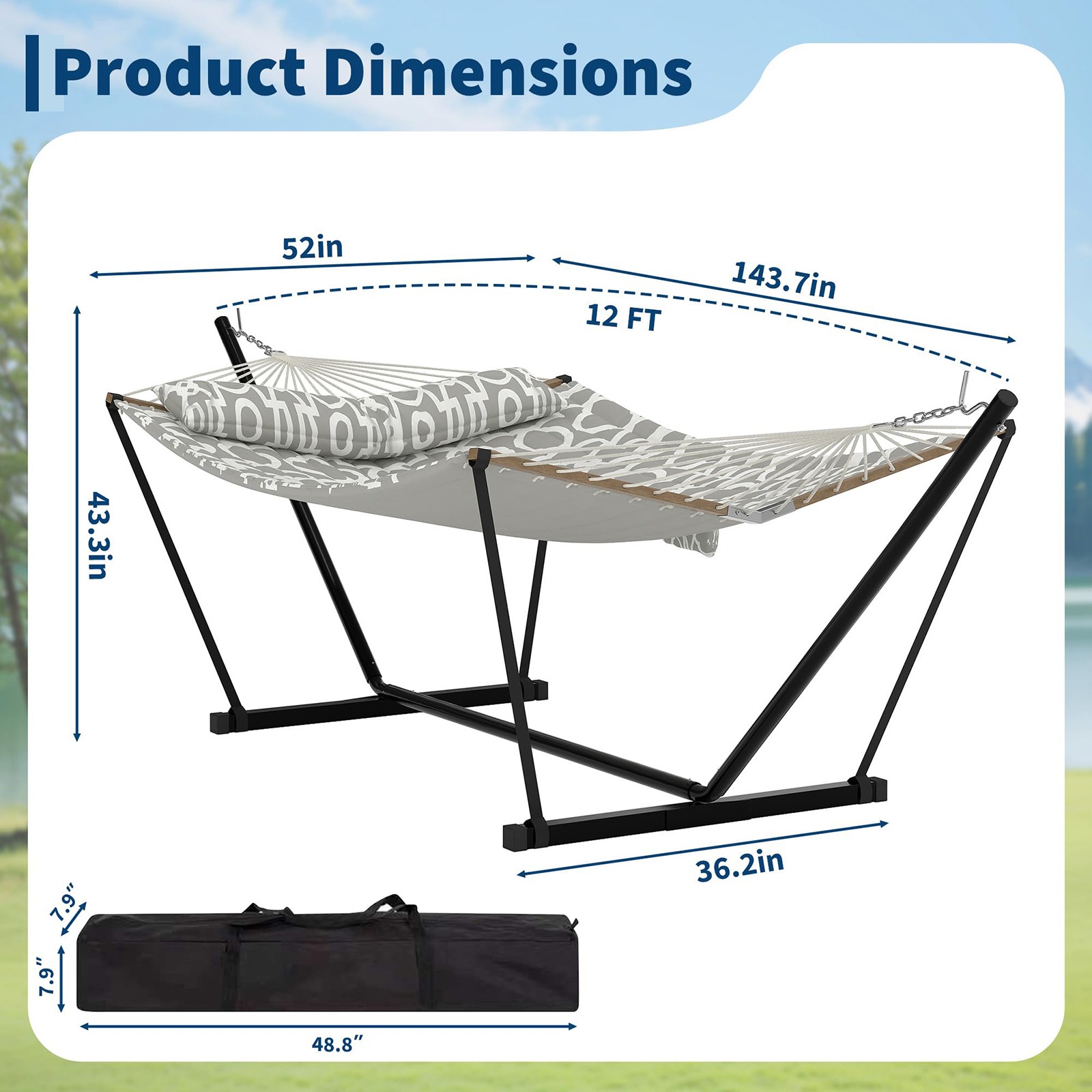 2 Person Portable Hammock with Stand, 450LBS Capacity for Outdoor with Pillow