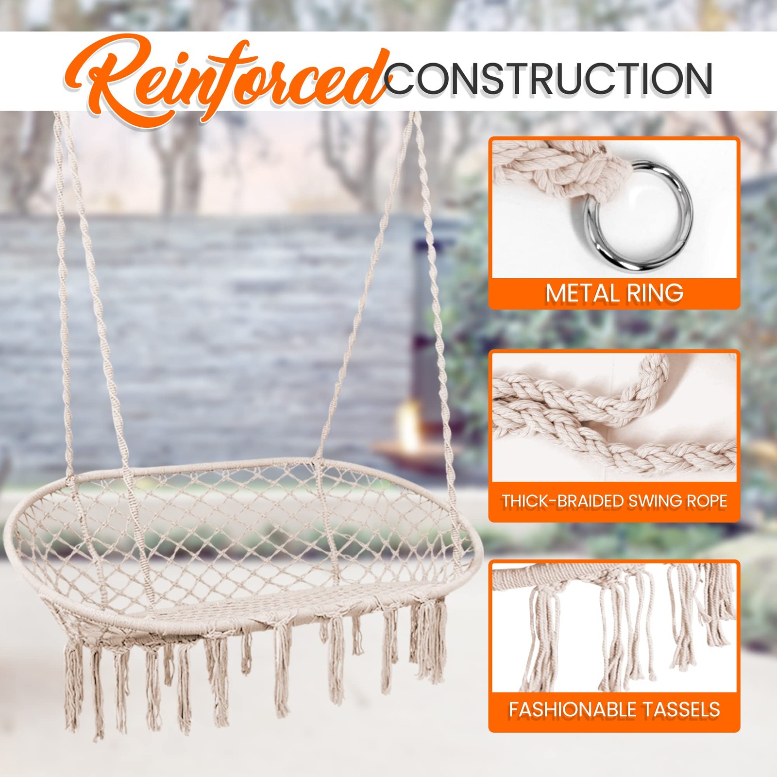 Serenelifehome Hammock Chair Hanging Rope Swing Double Macrame Cotton Woven