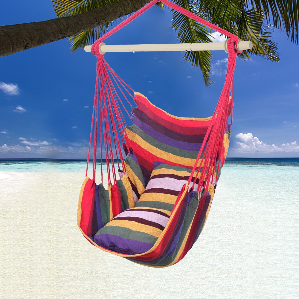 Outdoor Porch Patio Garden Chair Hanging Rope Swing Hammock Seat with 2 Pillows