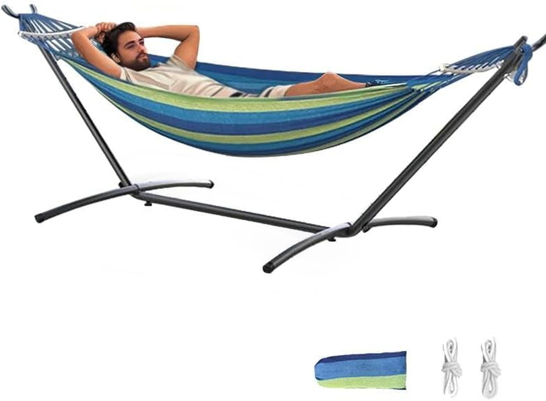 Double Hammock with Stand, 2 Person Hammock with Anti-Rollover Spreader Bar, Adj