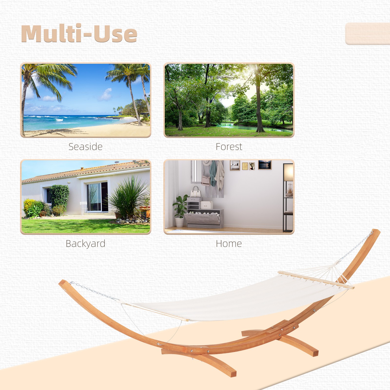 13′ Hammock with Wood Stand for Indoor or Outdoor, Cotton, White