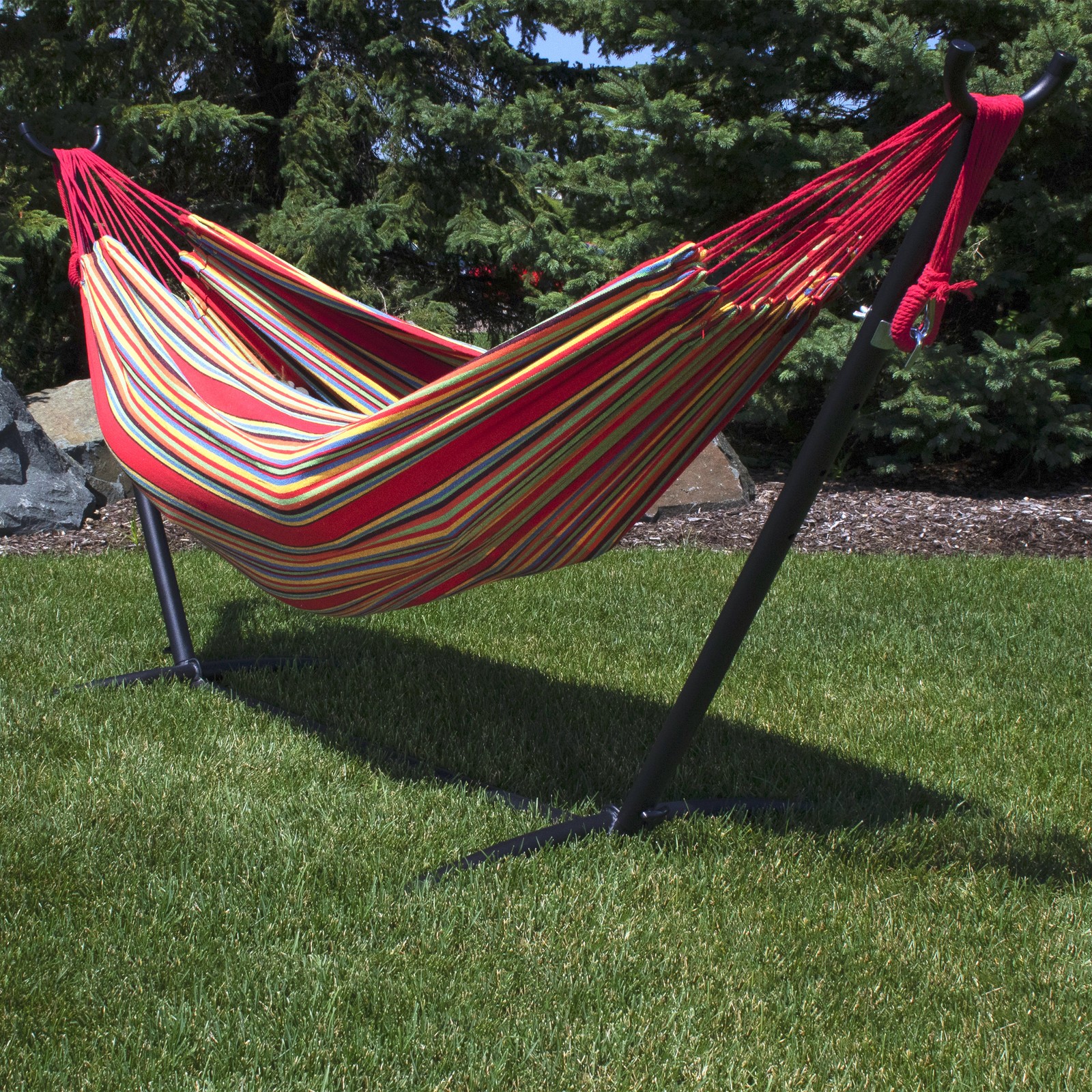 2-Person Woven Cotton Hammock with Carrying Case – Sunset by Sunnydaze