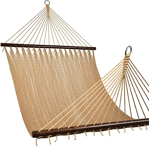 10.5 FT Double 2 Person Caribbean Rope Hammock, Hand Woven Polyester Tan