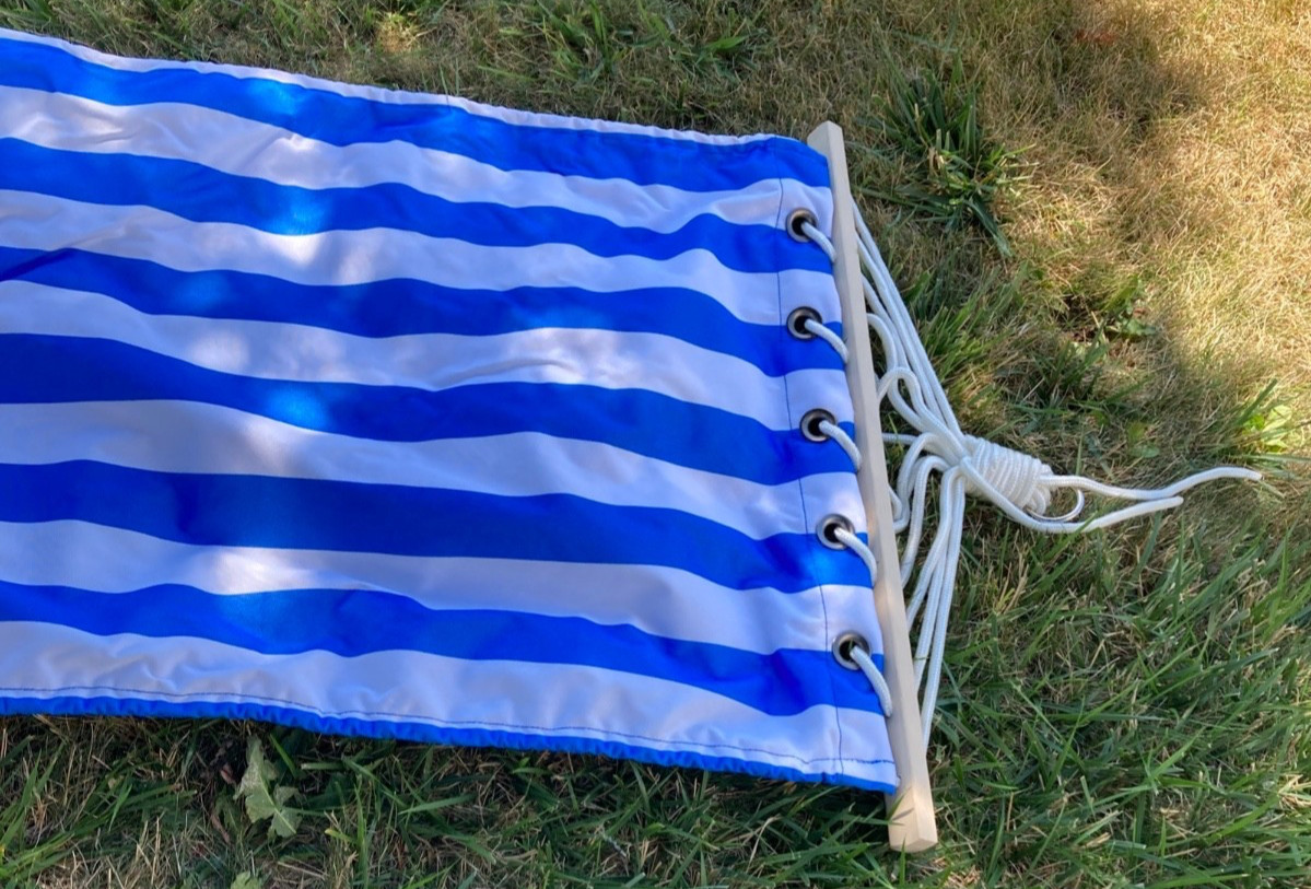 Backyard Hammock in Carry Bag Blue White Striped Polyester 67 x 24″
