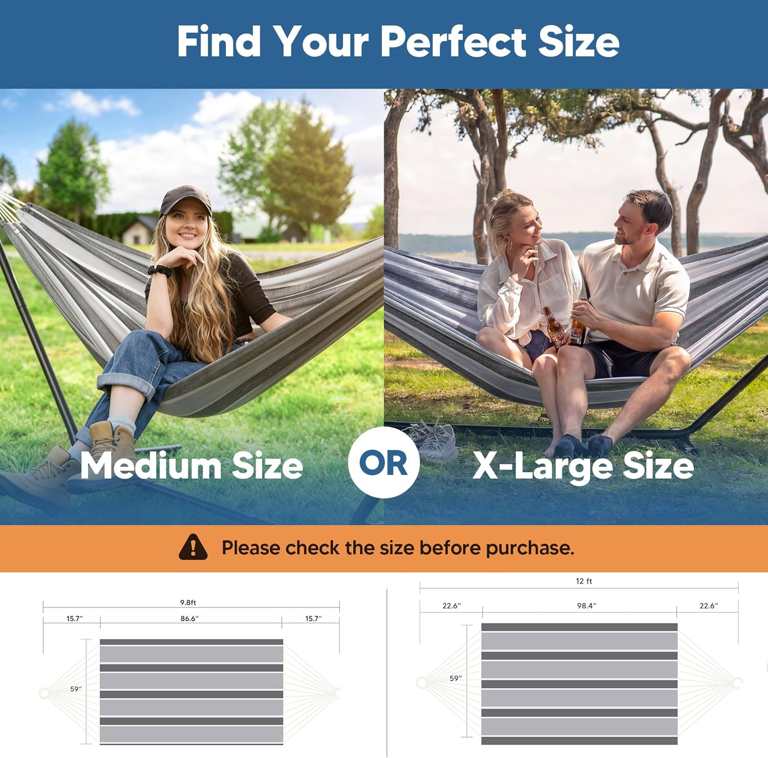 Hammocks for Outside, Portable Heavy Duty Tree Hammock, Dark Gray & Light Gray