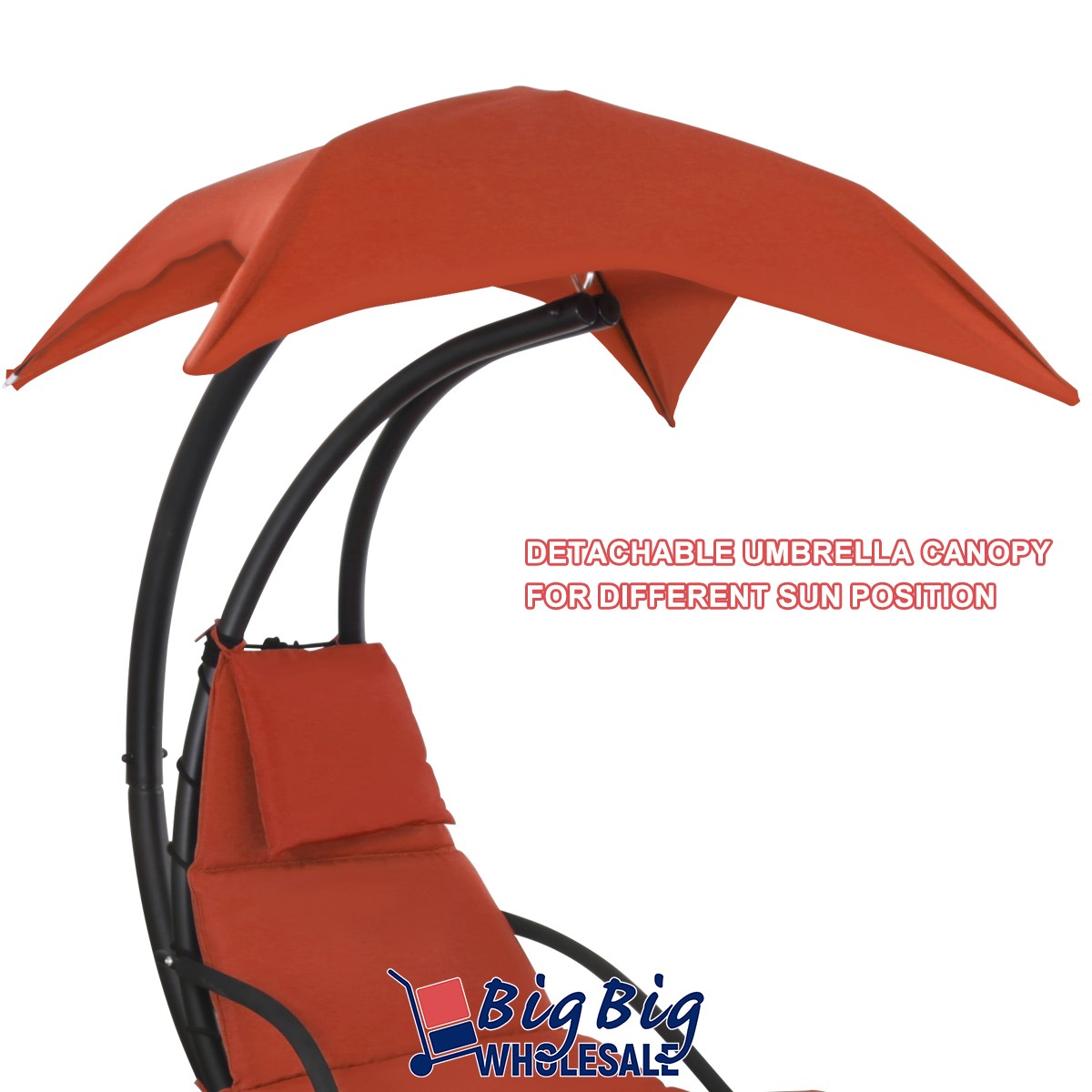 2 Patio Hanging Chaise Outdoor Lounge Chairs Cushion Orange Canopy Arc Stand