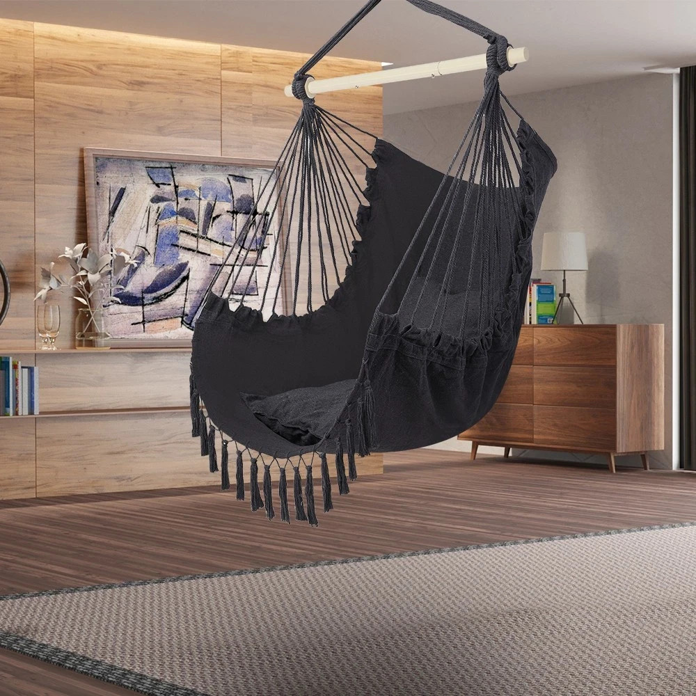 Hammock Hanging Rope Chair Swing Seat Patio Picnic Camping Dark Gray