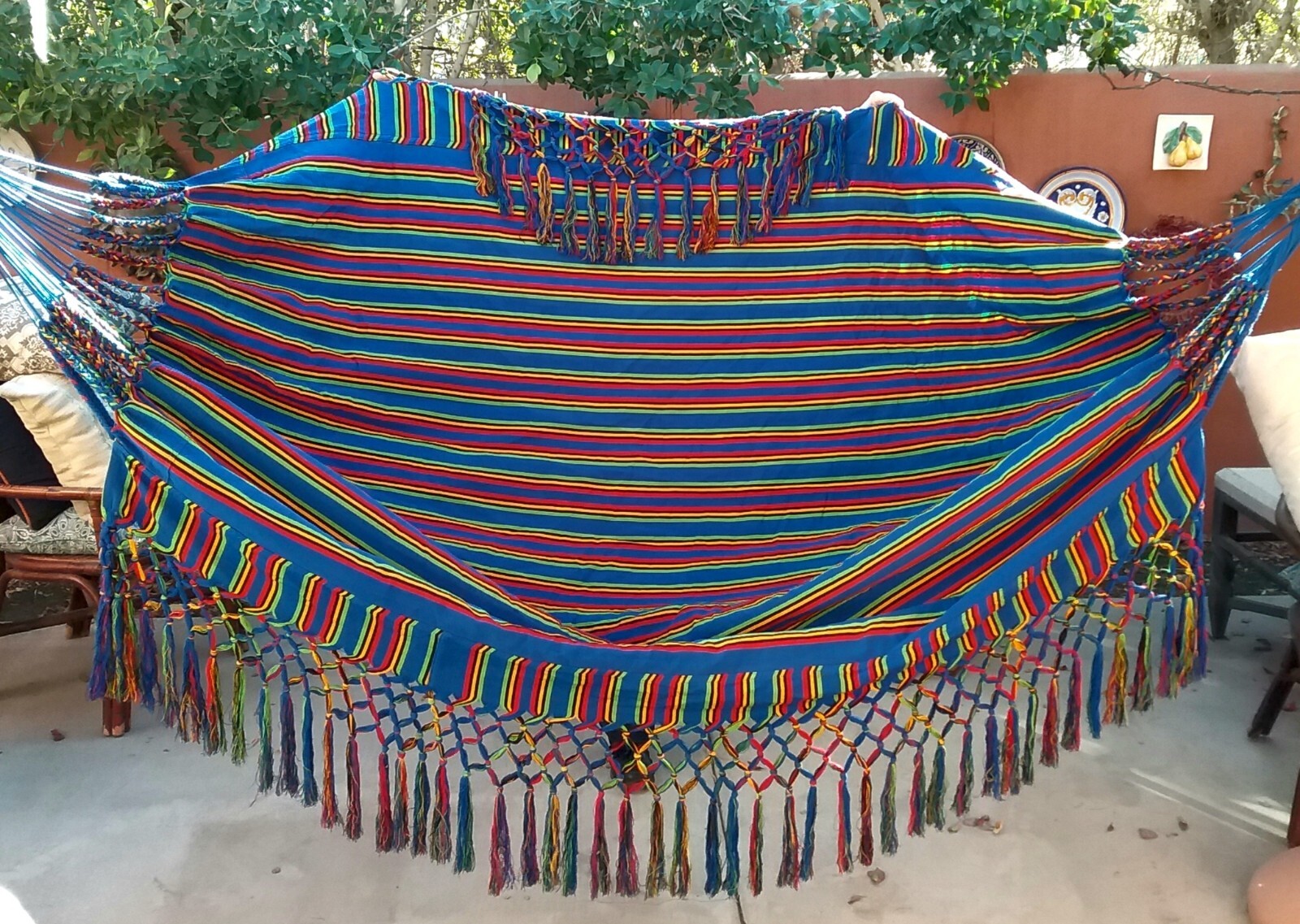 RORYTZX Hammock multicolor woven with fringe outdoor indoor blue red yellow exc