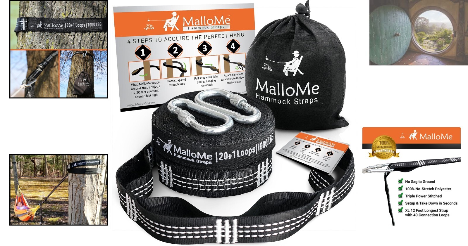 Effortless Setup XL Hammock Straps – 12 Feet Long, Includes 2 Carabiners