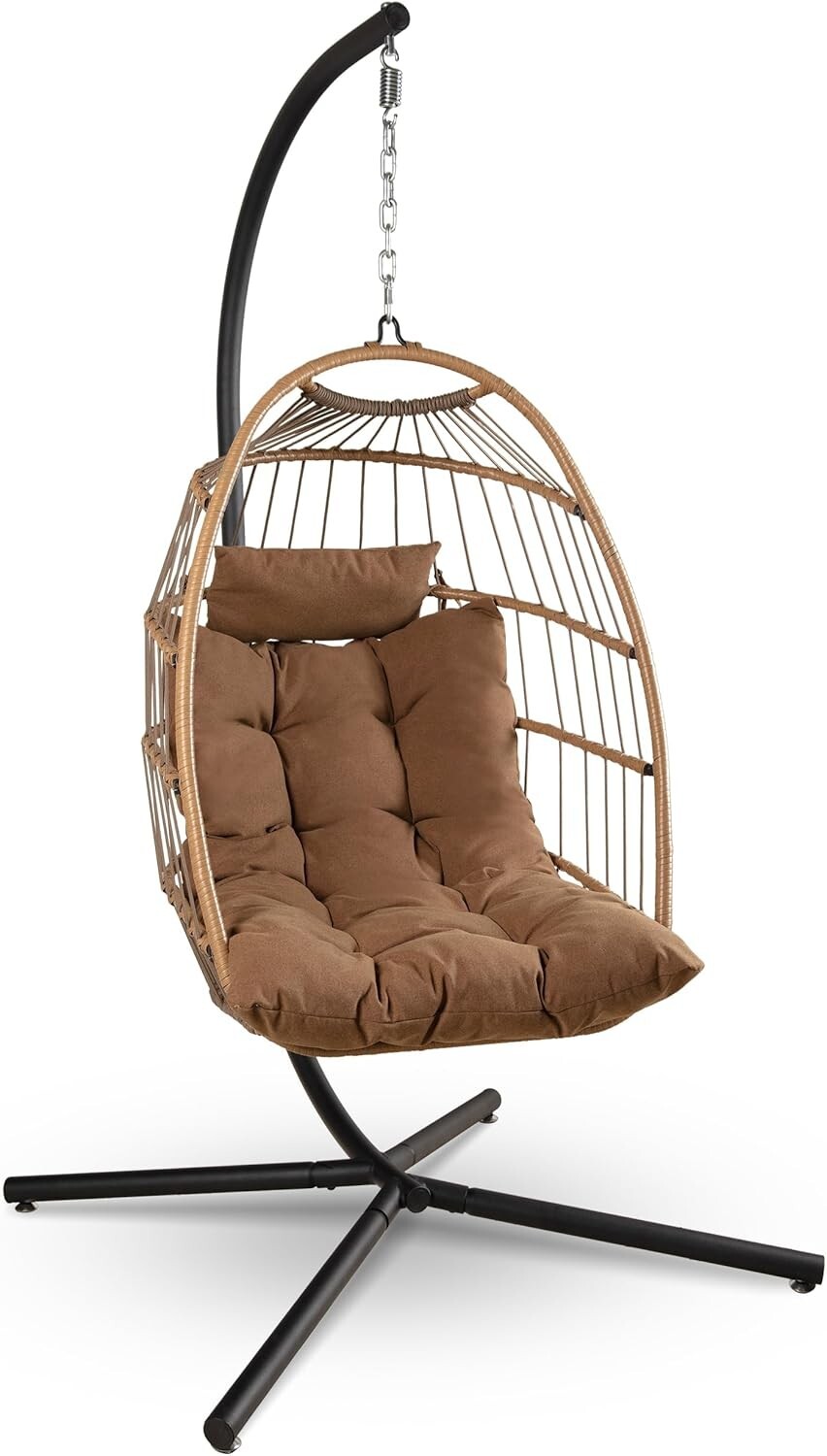 SereneLife Hanging Egg Chair with Stand – Up to 550 lbs of Capacity (Brown)