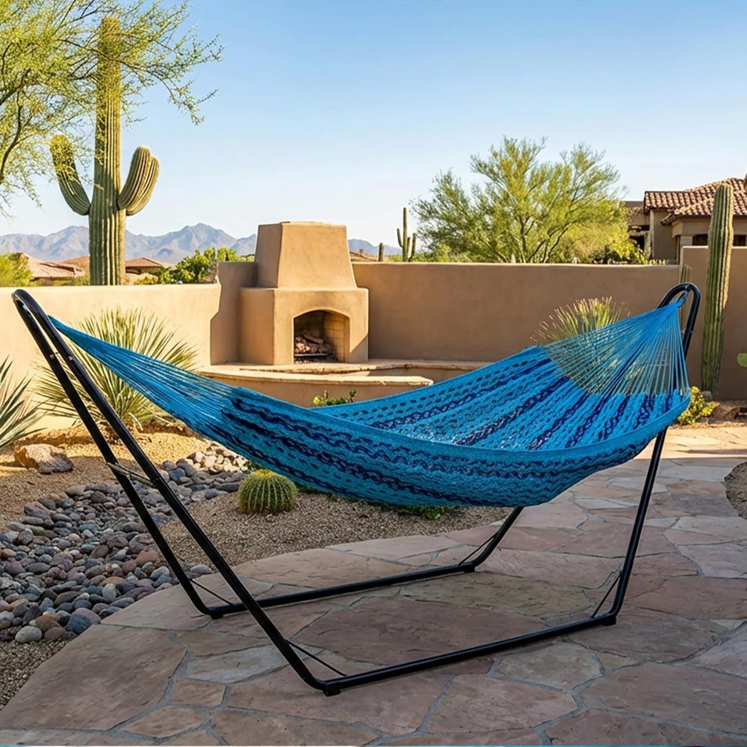 Handwoven Cotton Nylon Hammock XXL Capacity Outdoor Double Lounge Patio