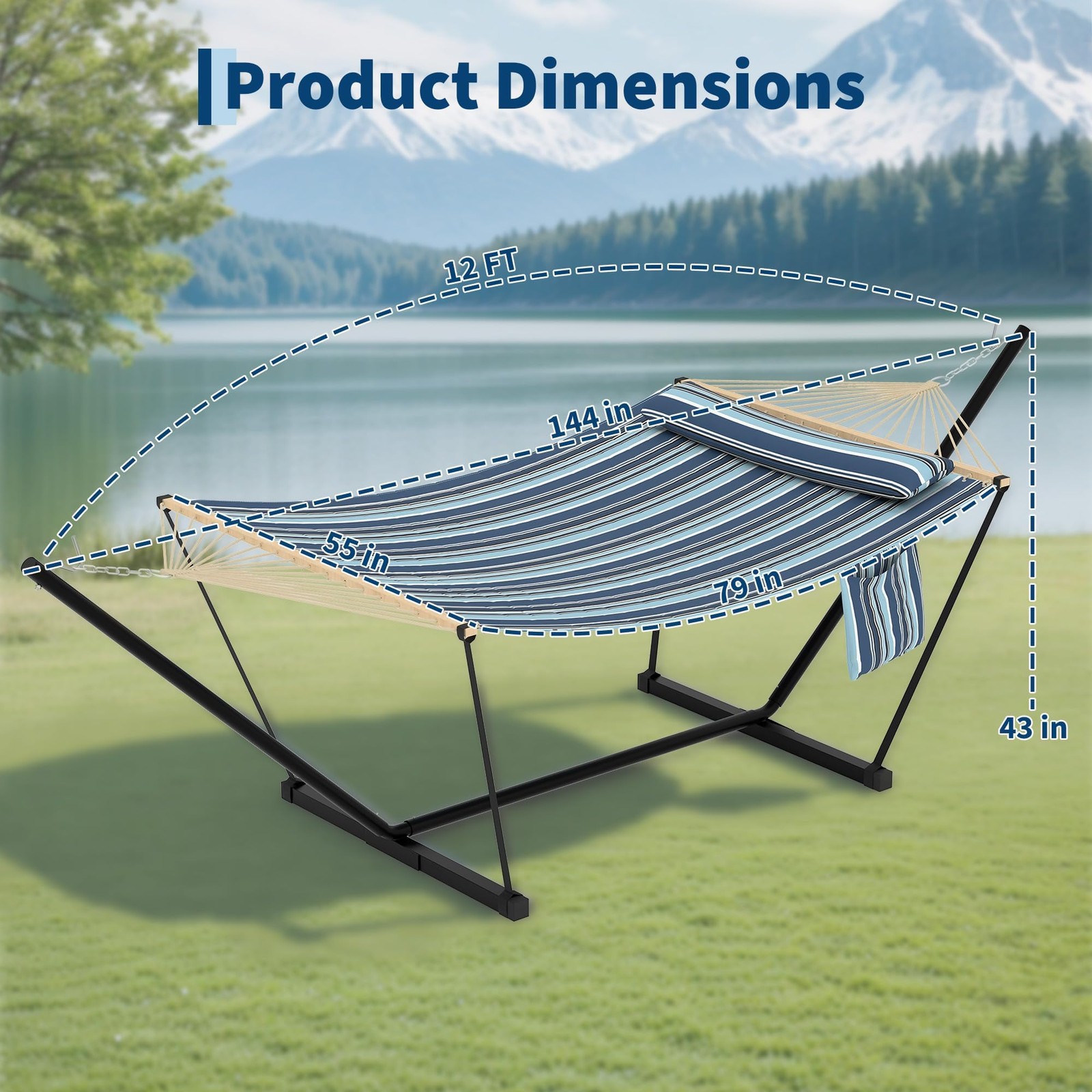 Double Hammock with Stand 2 Person Heavy Duty Portable Outdoors Adjustable Steel