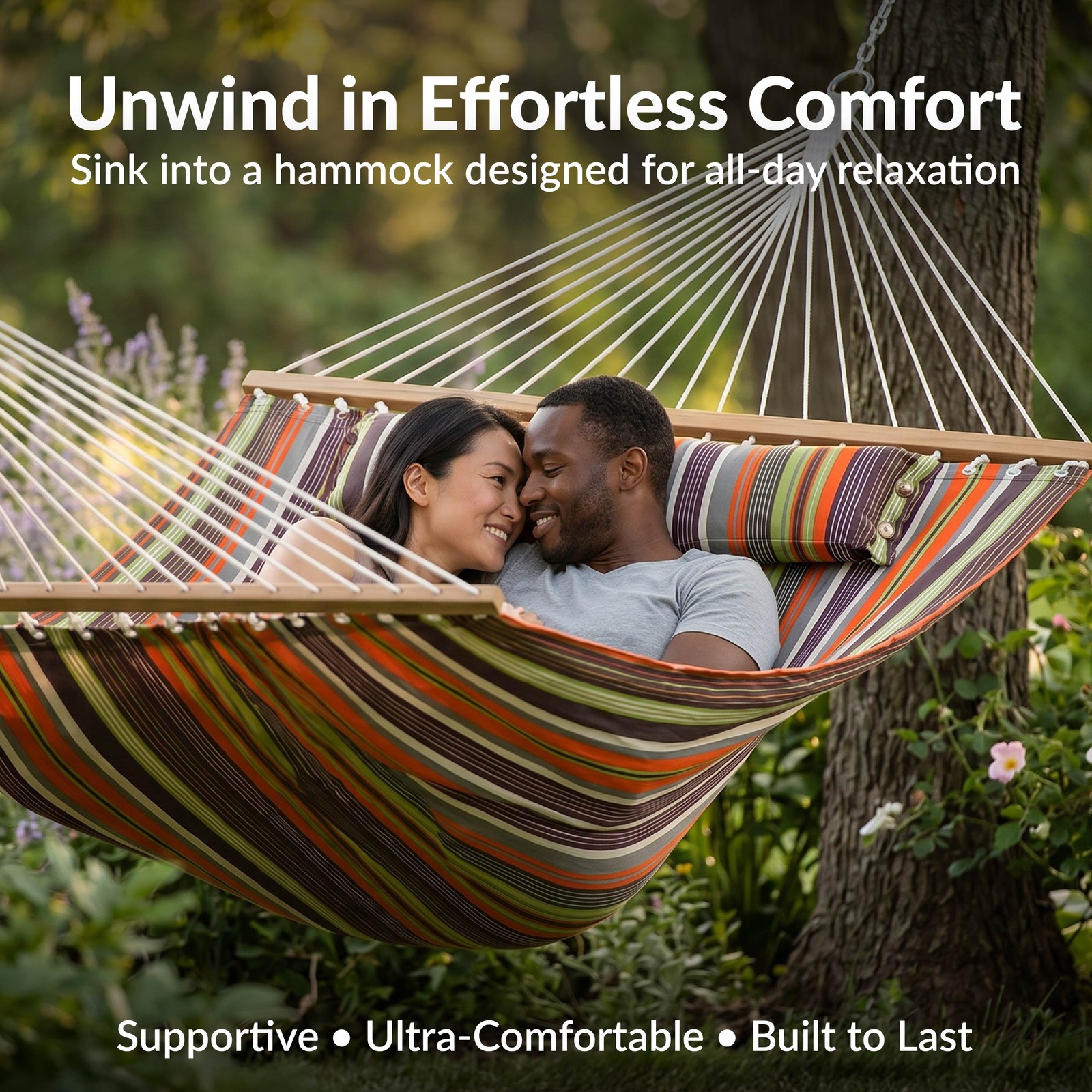 Large Quilted Hammock with Spreader Bars and Pillow – Sunset by Sunnydaze