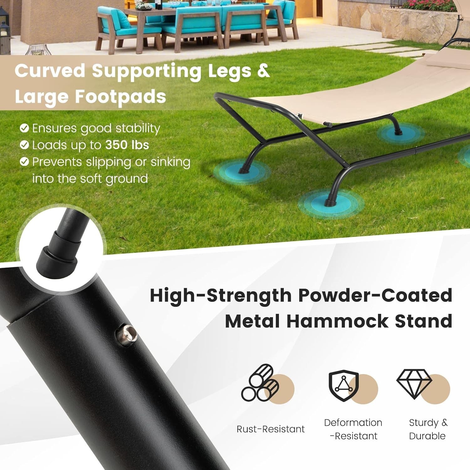 Outdoor Hammock Bed with Stand Heavy Duty Adjustable Sunshade Pillow Storage Poc