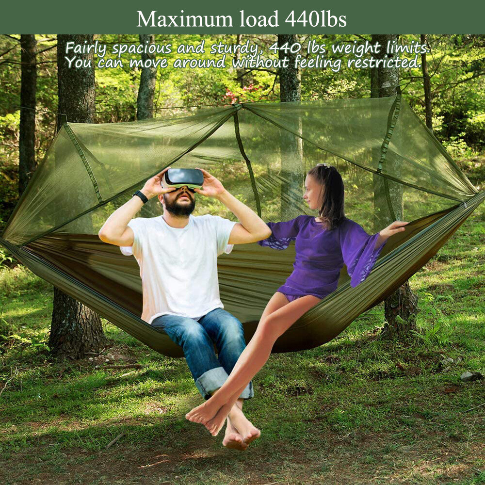 2 Person Camping Hammock w/ Mosquito Bug Net Outdoor Beach Portable Hanging Bed