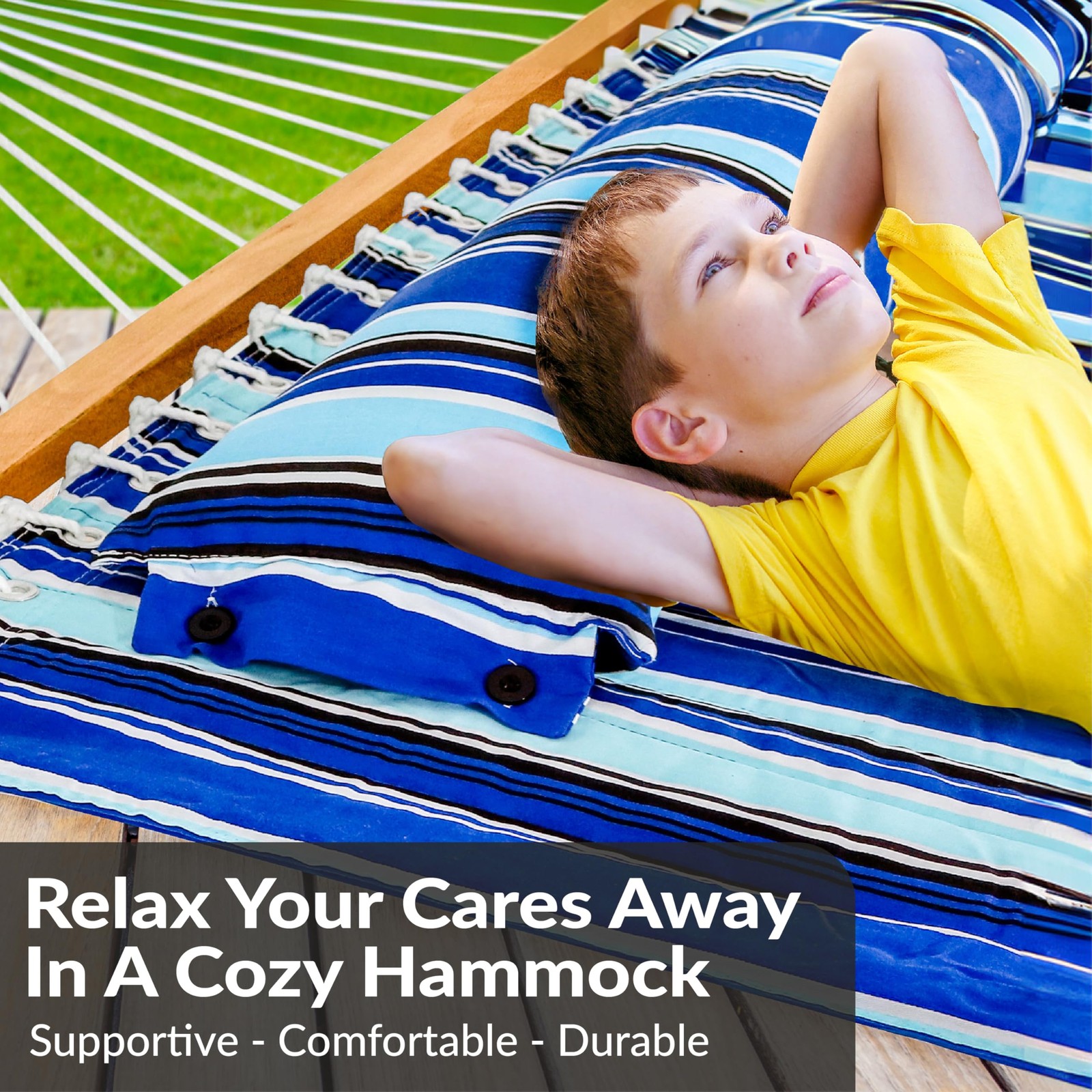 Sunnydaze Quilted Outdoor Hammock with Spreader Bars – Heavy-Duty 450-Pound