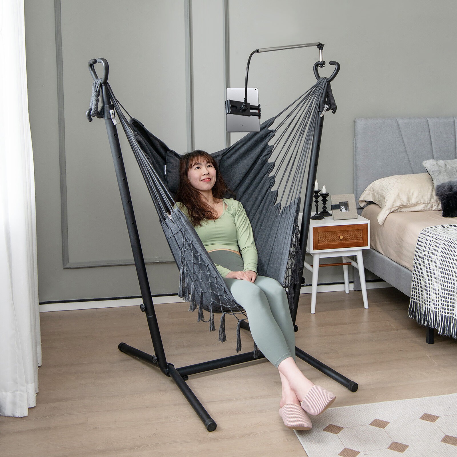 Hammock Chair with Stand Phone Holder Adjustable Swing Indoor & Outdoor Use