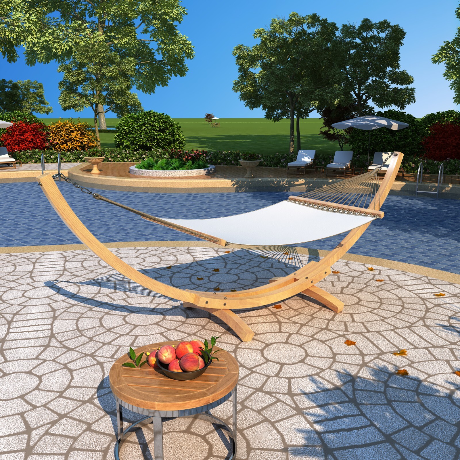 13 Feet Russian Pine Hardwood Arc Frame Hammock Stand with Hooks and Chains