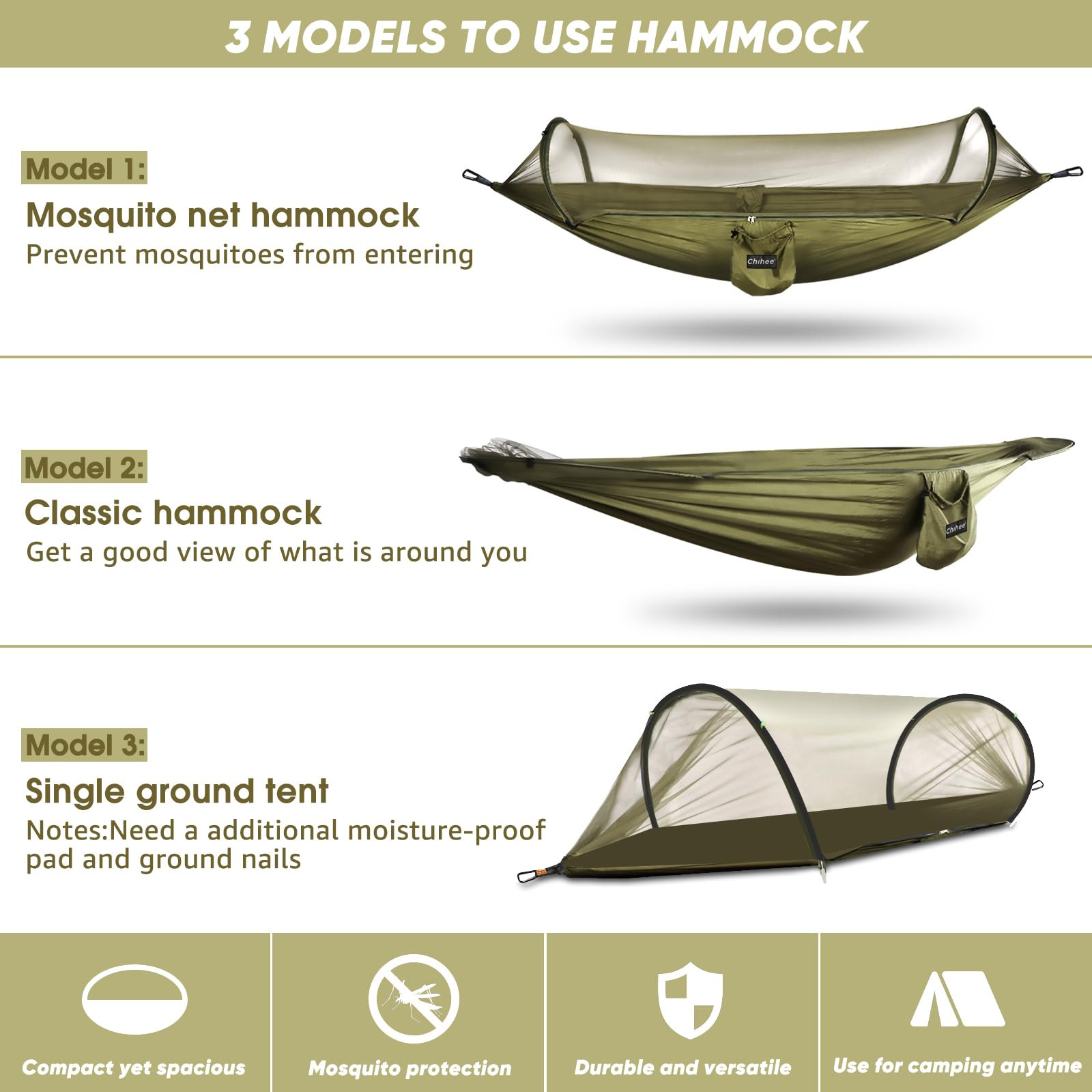 Ultra-Light Travel Camping Hammock Pop-up Net Hammock 660lbs Load Capacity,Br…