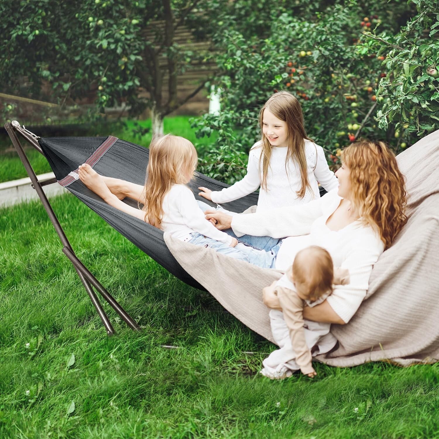 Hamaca Doble De Acero 2 Personas Con Soporte Base Para Patio Jardin Exterior New