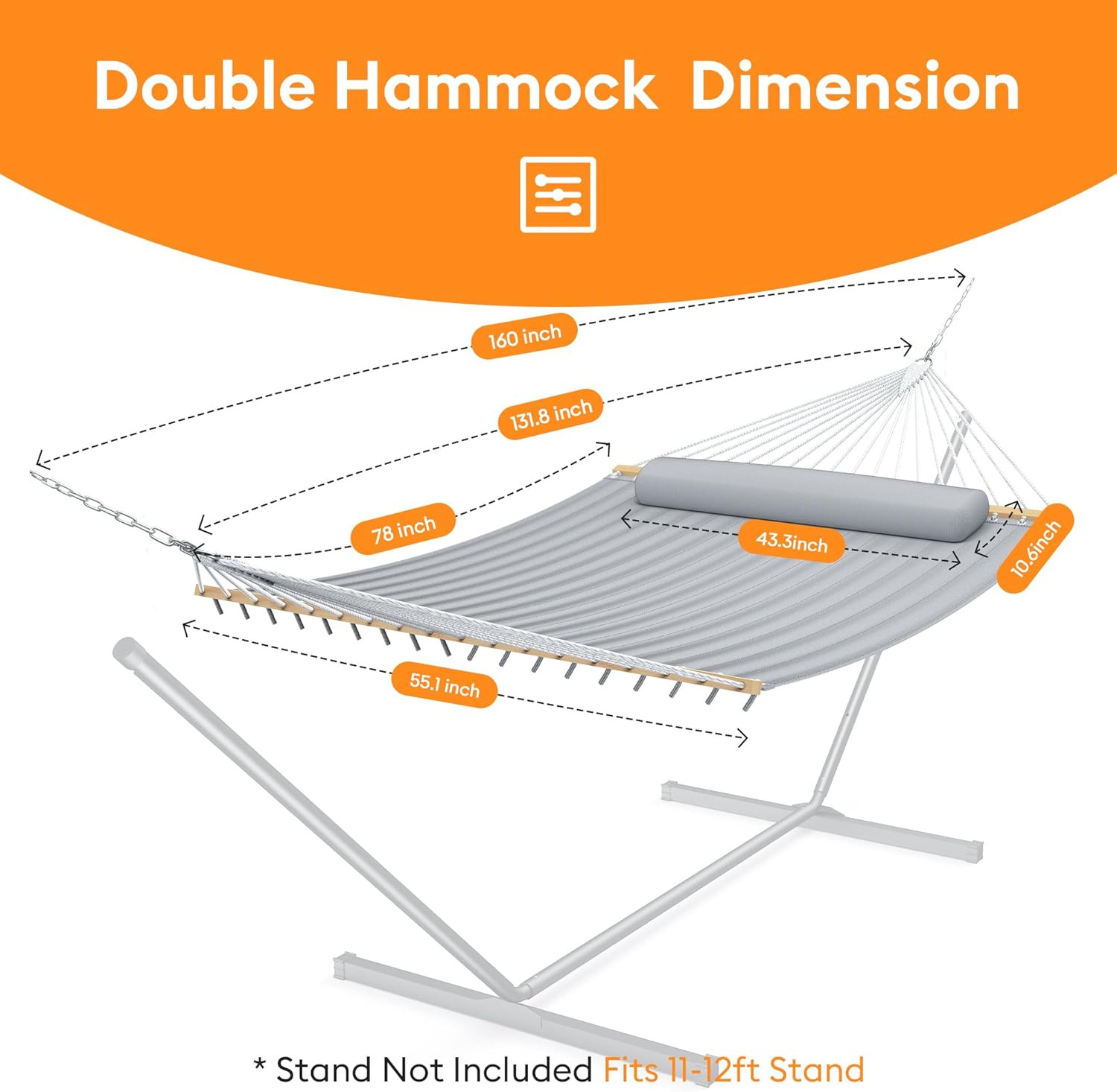 Double Hammock with Spreader Bar,Soft Pillow,Max Load 500Lbs,Portable Hammock fo