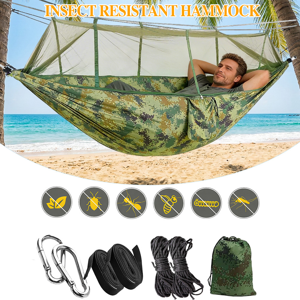 2 Person Camping Hammock with Mosquito Net Portable Outdoor Hanging Swing Bed