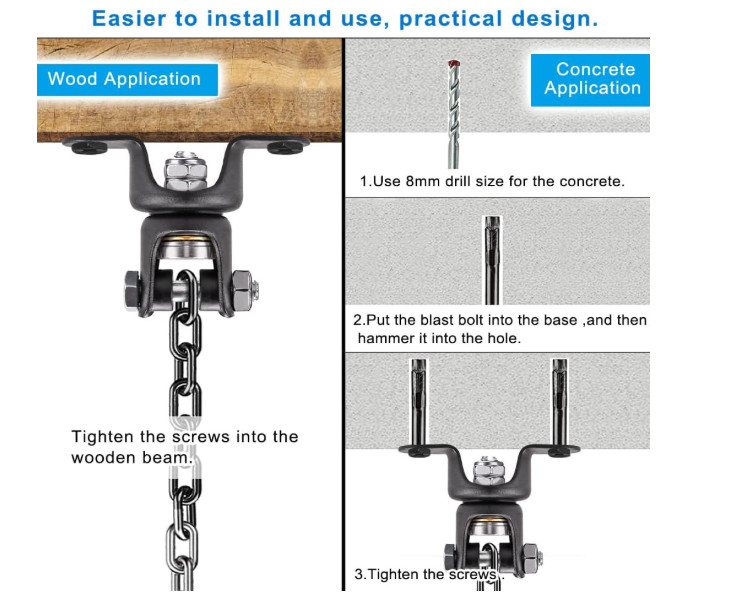 Kit de Colgador para Hamaca 600 LB, Cadena 120 cm, Giro 360°, Interior/Exterior