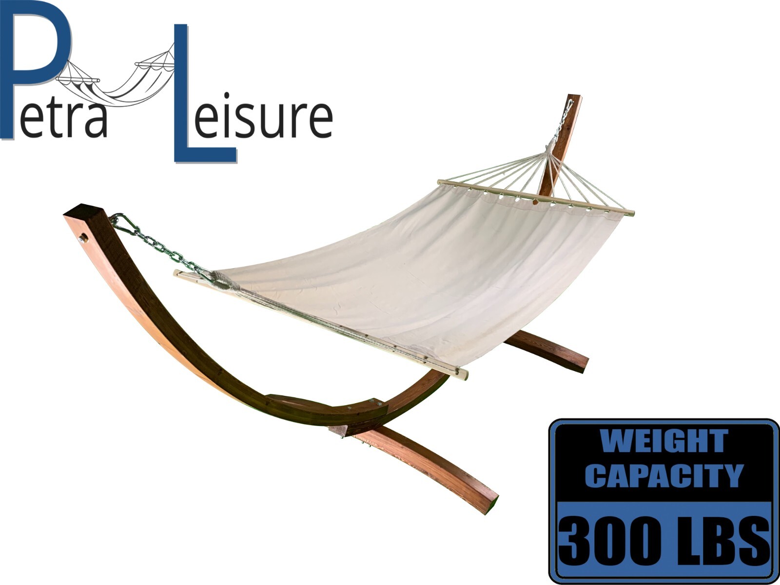 12 Ft Water Treated Teak Stain Wooden Arc Hammock Stand + Beige Hammock bed